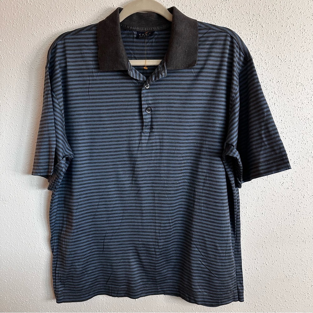Men’s COMO SPORT Made in Italy Striped 100% Cotton Golf Short Sleeve Shirt Sz M